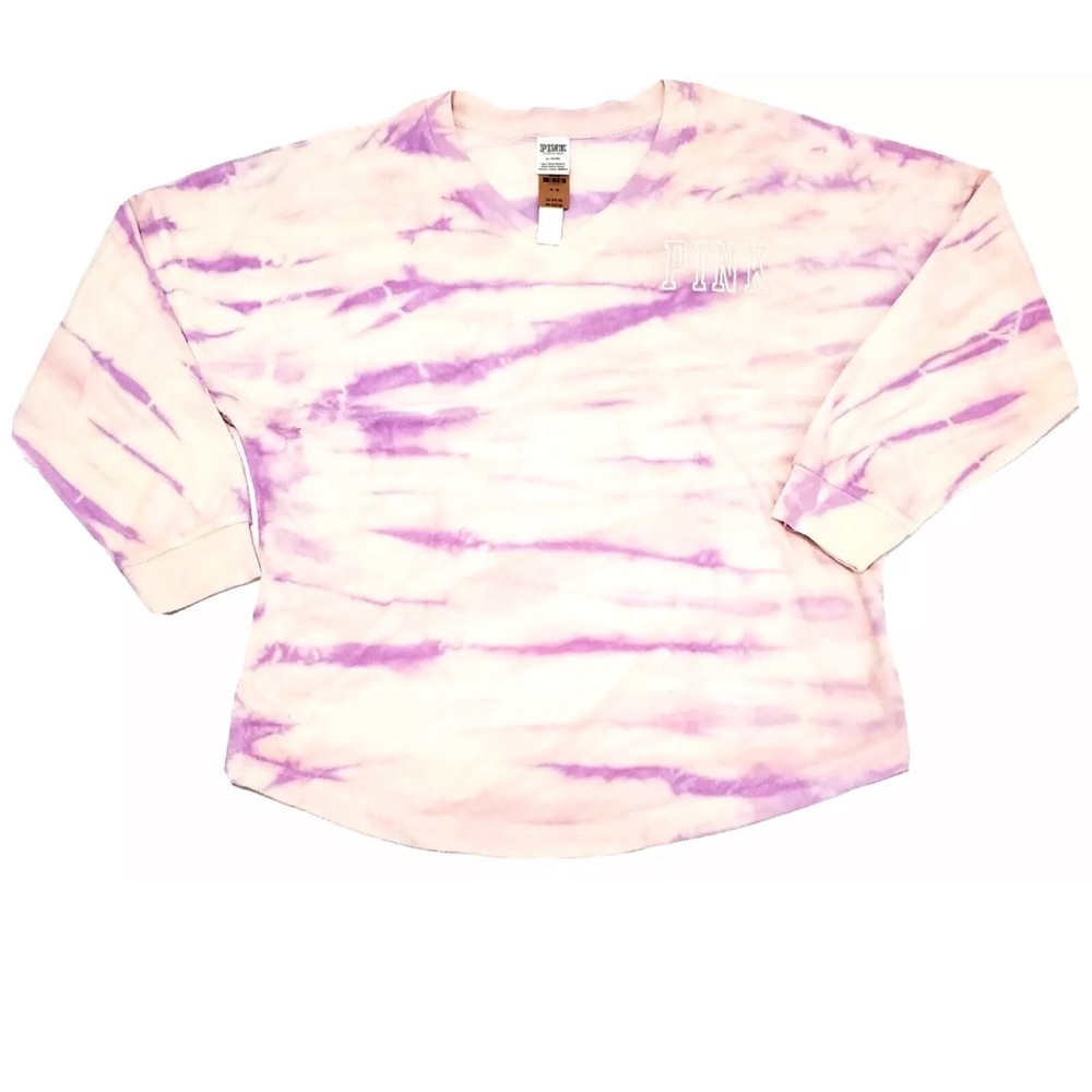 PINK brand tie dye varsity beach V-neck long sleeve shirt
